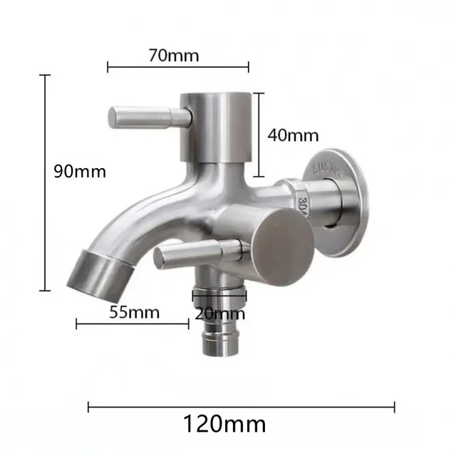1/2" Double Outlet Faucet for Washing Machine Dual Control Water Tap One in Two out Bidet Faucet Bathroom Sink Fitting 2