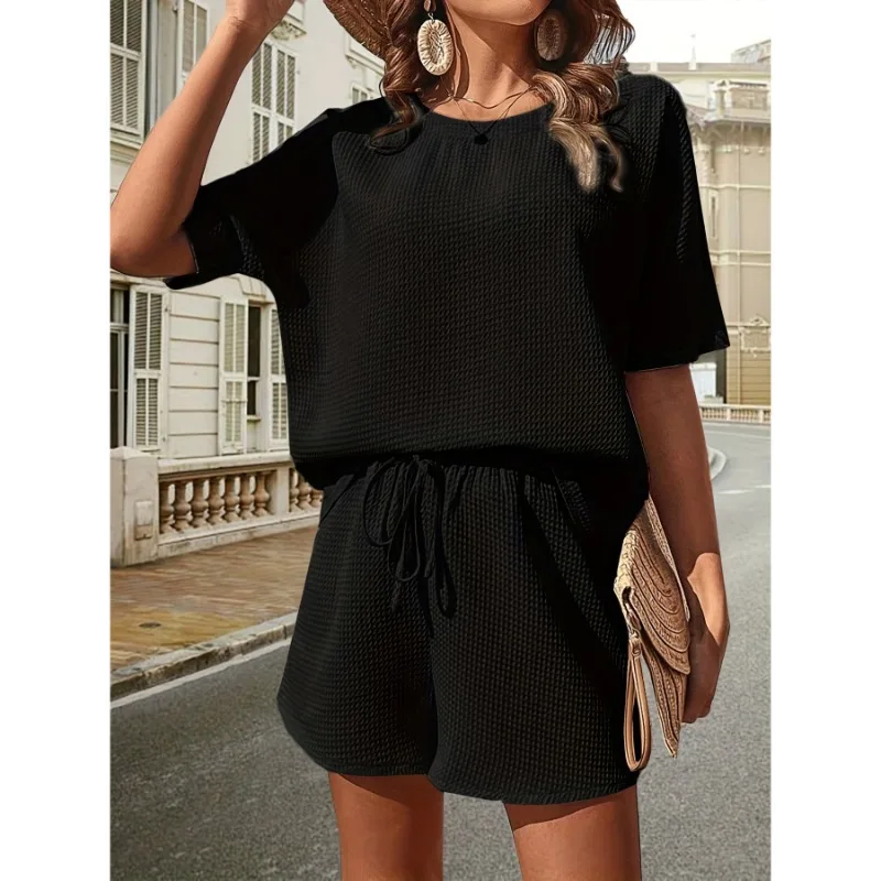 Green Short Sleeve Sleepwear 2023 New Pajama Set for Women Female Casual Suits with Shorts Home Clothes Solid Outwear Summer