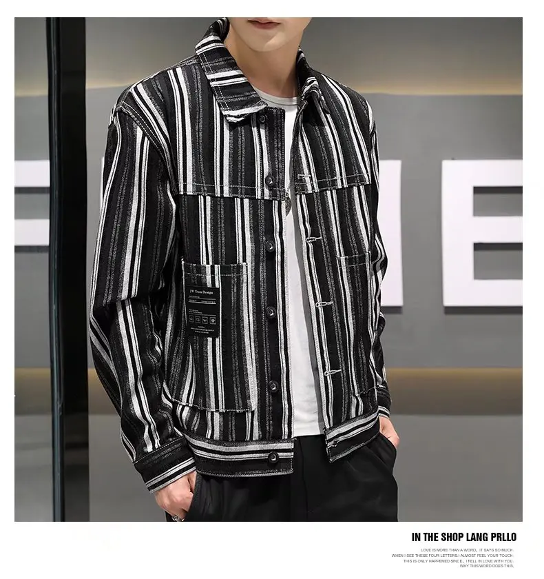 Jackets Men Spring Striped Denim Crop 