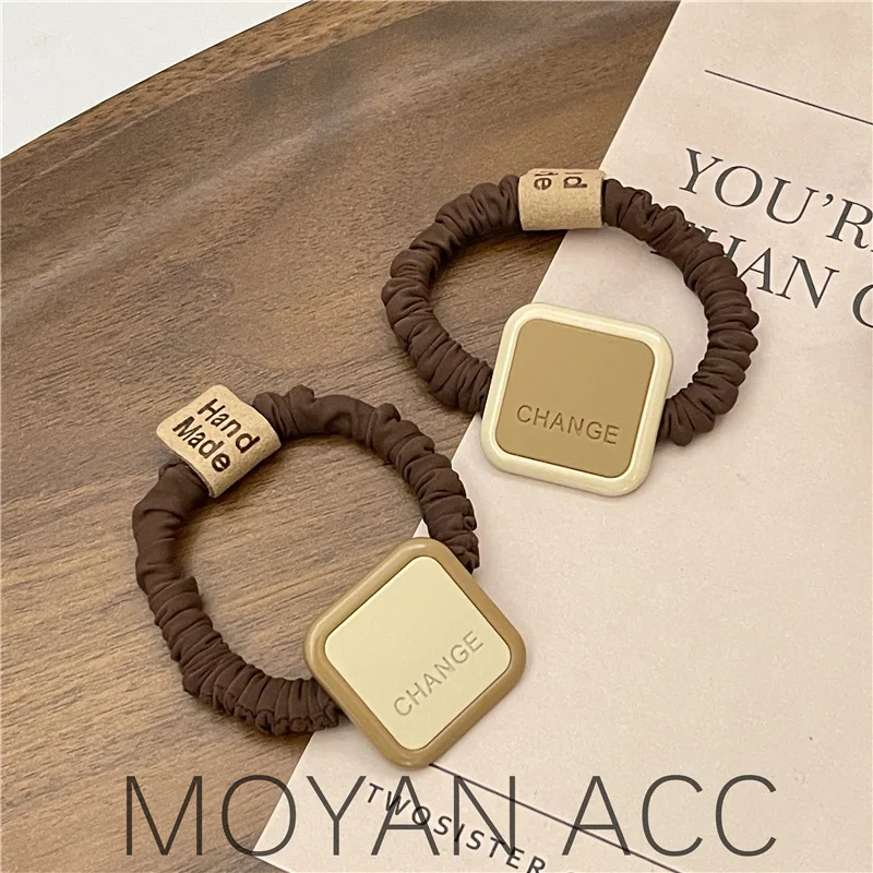Milk Coffee Series Square Buckle Metal Hair Band Women's New Korean Style Fashion Rubber Band Vintage Ponytail Highly Elastic Ha aviator coffee table 3 drawers vintage aircraft airman style