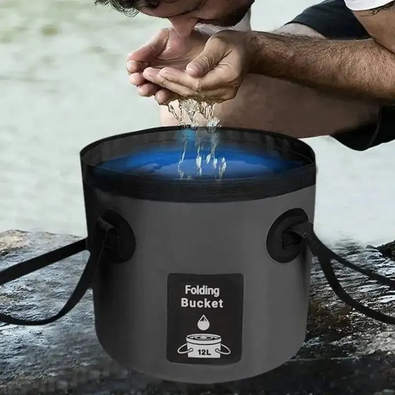 12L Portable Foldable Water Bucket Fishing Bucket For Travelling Camping Hiking Fishing Washing Waterproof Water Bag