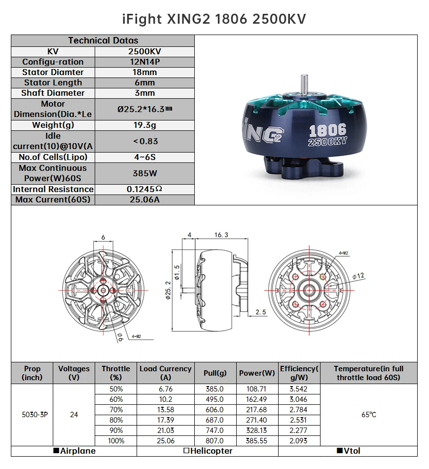 motor sem escova de iflight fpv com eixo titanium da liga de compatível hélice de polegadas para zangão de fpv