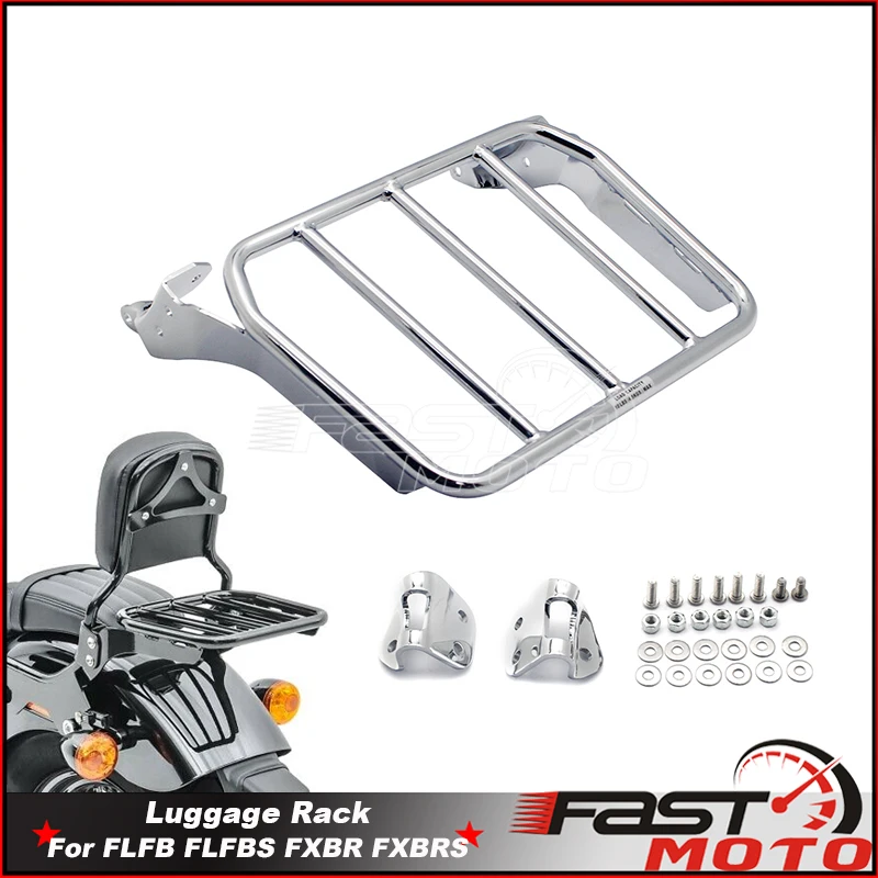 

Motorcycle Chrome Steel Sissy Bar Backrest Luggage Rack Rear Carrier For Harley Softail Fat Boy Breakout FLFB FLFBS FXBR FXBRS