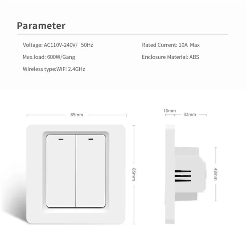TuySmart WiFi 라이트 스위치 벽면 푸시 버튼 1/2 웨이 Google 홈 Alexa Assistant SmartThings APP 무선 제어와 호환 가능