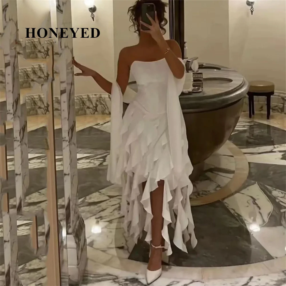 

Honeyed Fashion Pleat Strapless Sleeveless Mermaid Long Evening Dress Knee Length Elegant Elegant Formal Prom Gown For Woman New