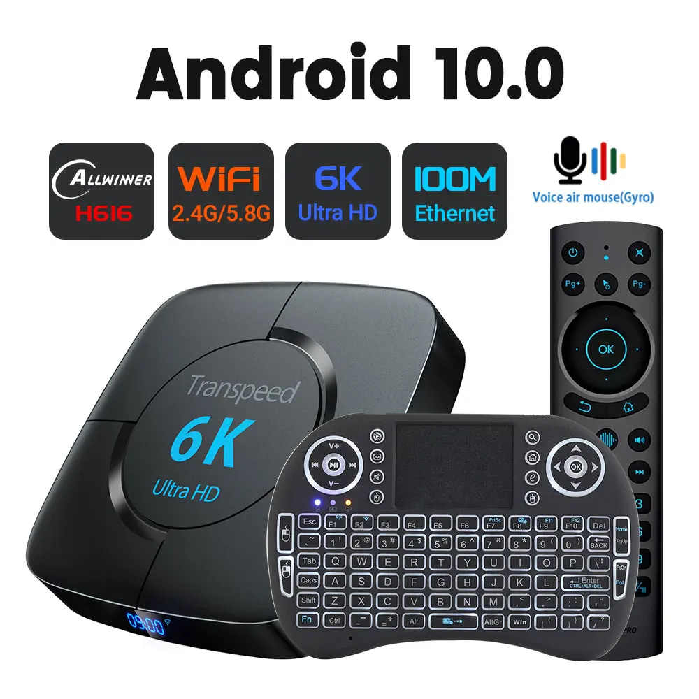 Transpeed Android 10.0 Allwinner H616 TV Box Blacklight Voice Assistant 6K 3D Dual Wifi 4GB RAM 32G 64G Media player set top box