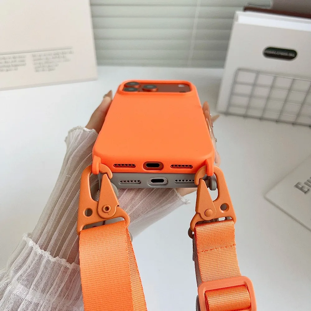 Stylish Crossbody Lanyard Matte Silicone Shockproof Case with Necklace Strap