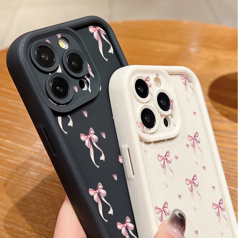 Shockproof Pink Bow Printed Soft Silicone Phone Case