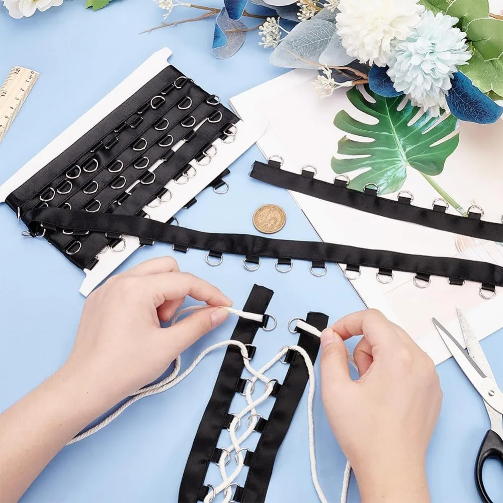 Black Grommet Trim with D Rings 6.5x10.5mm 0.2x0.4Inch 2.9cm 0.1Inches Wide Cotton Grommet Eyelet Twill Tape Trim Metal 4 Yards d ring rivet hangers leather craft eyelets