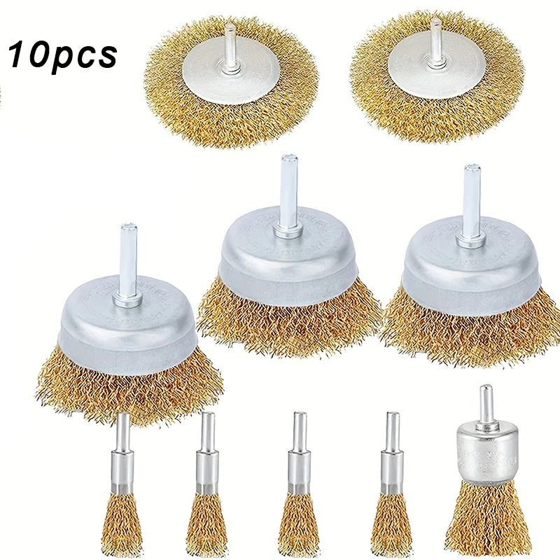 3/10-teiliges Bohrer-Drahtbürsten-Set, Schaftdurchmesser 6 mm, Bohrer-Drahtbürste, flach/Schüssel/Stiftbürste, verwendet zum Reinigen und Rostentfernen – Detail 4