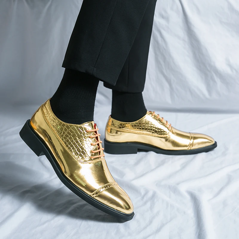 Shoes Mens Gold Dress Pants Luxury Designer Pointed Gold Black