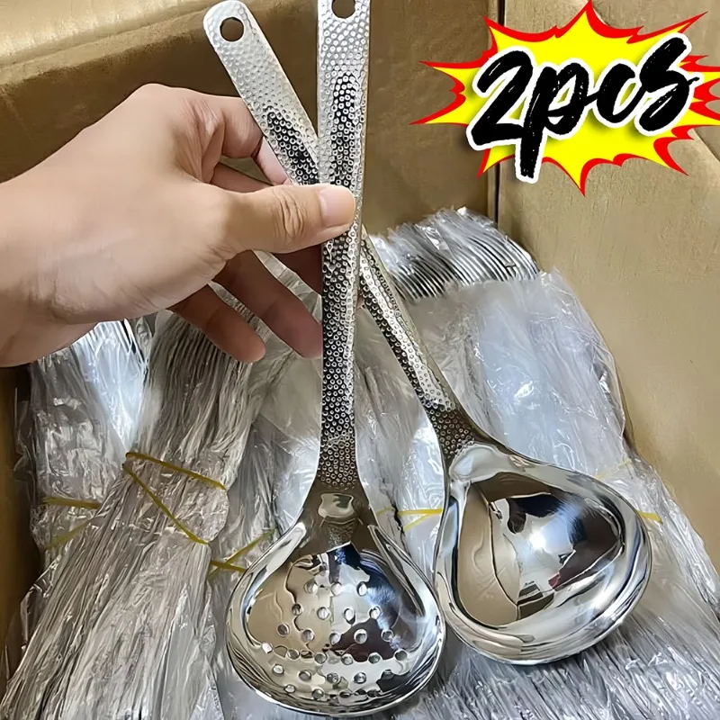 Stainless Steel Spoon Soup Spoon Stainless Steel Spoon Long Handle Leaky Spoon for Hot Pot Scoops Restaurant Eating Soup Scoops Kitchen Tableware Cooking Gadgets