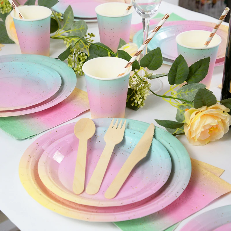 Ombre Party Supplies-Disposable Tableware for Birthday Party