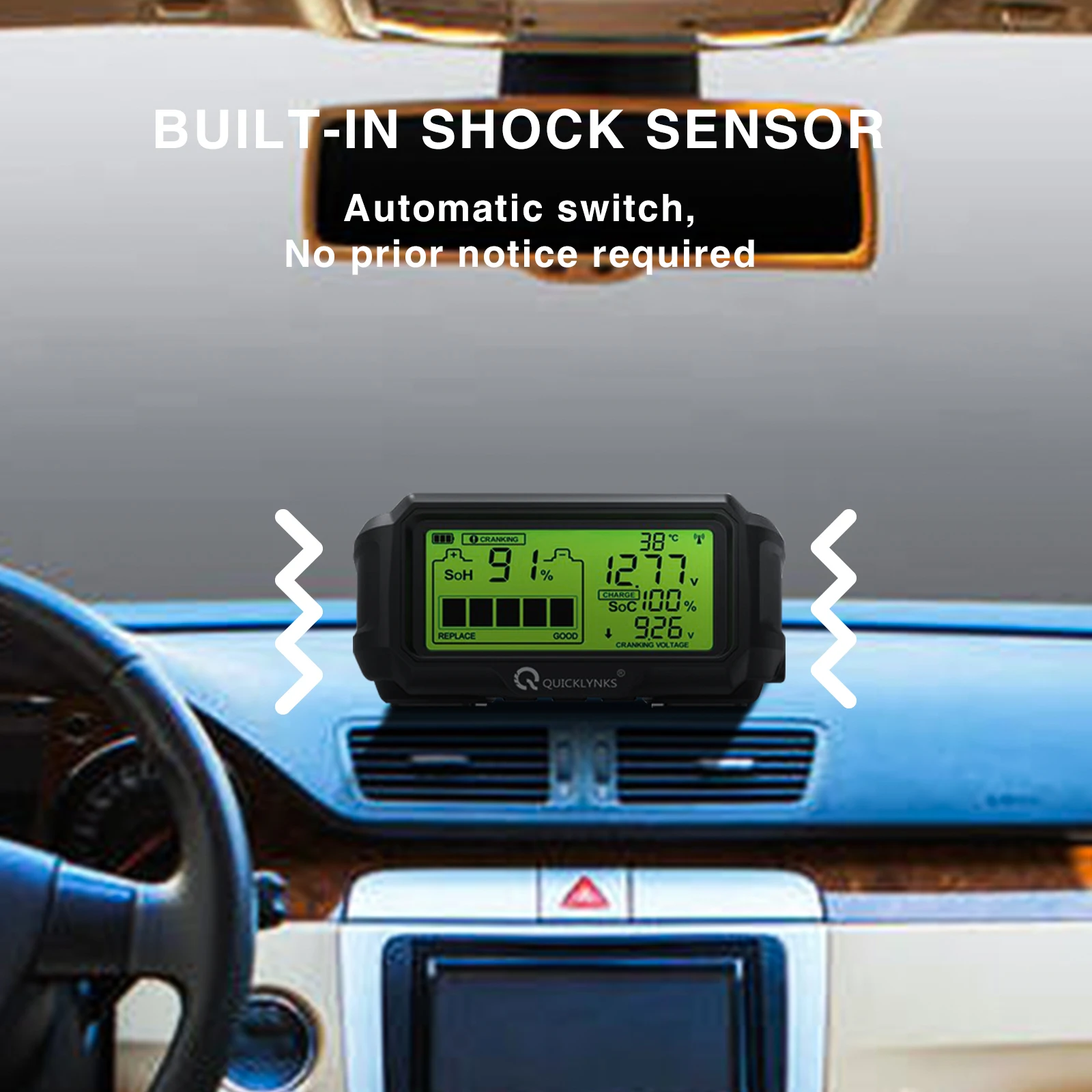 12V QUICKLYNKS Car Battery Tester Monitor Head Up LED Display Battery BM5-D Health Charging Tester Tool for Cars/Trucks/ Motors