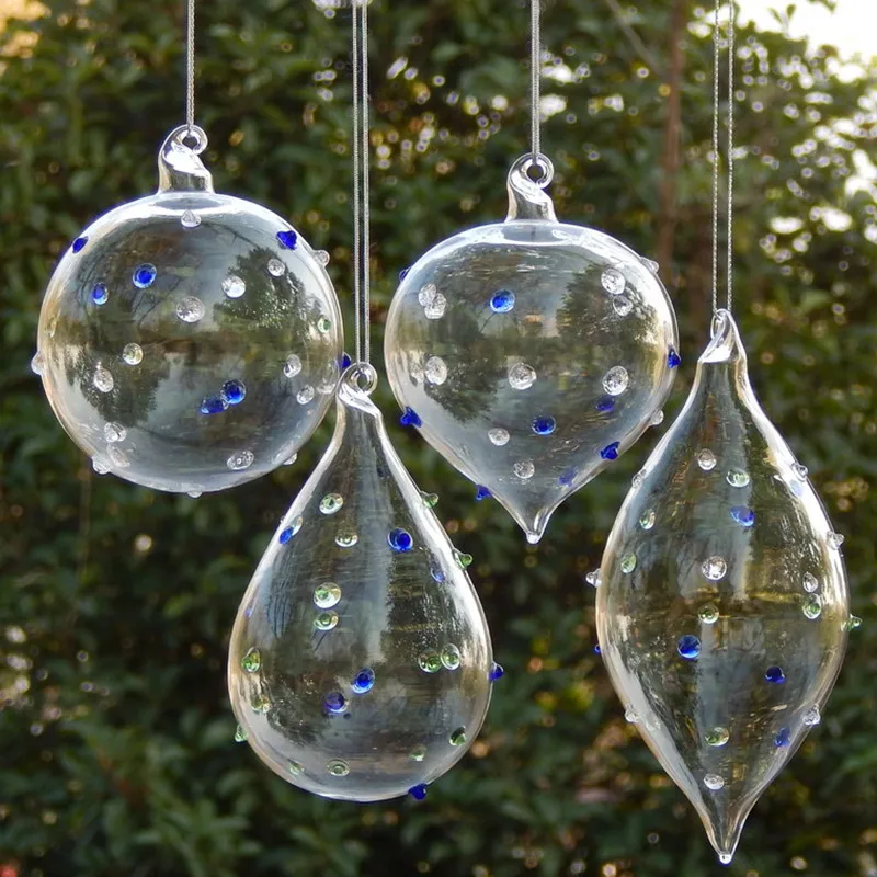 

12pcs/pack Different Shape Glass Pendant Christmas Day Tree Hanging Ornament Transparent Globe Cone Drop Onion Hanger Decoration