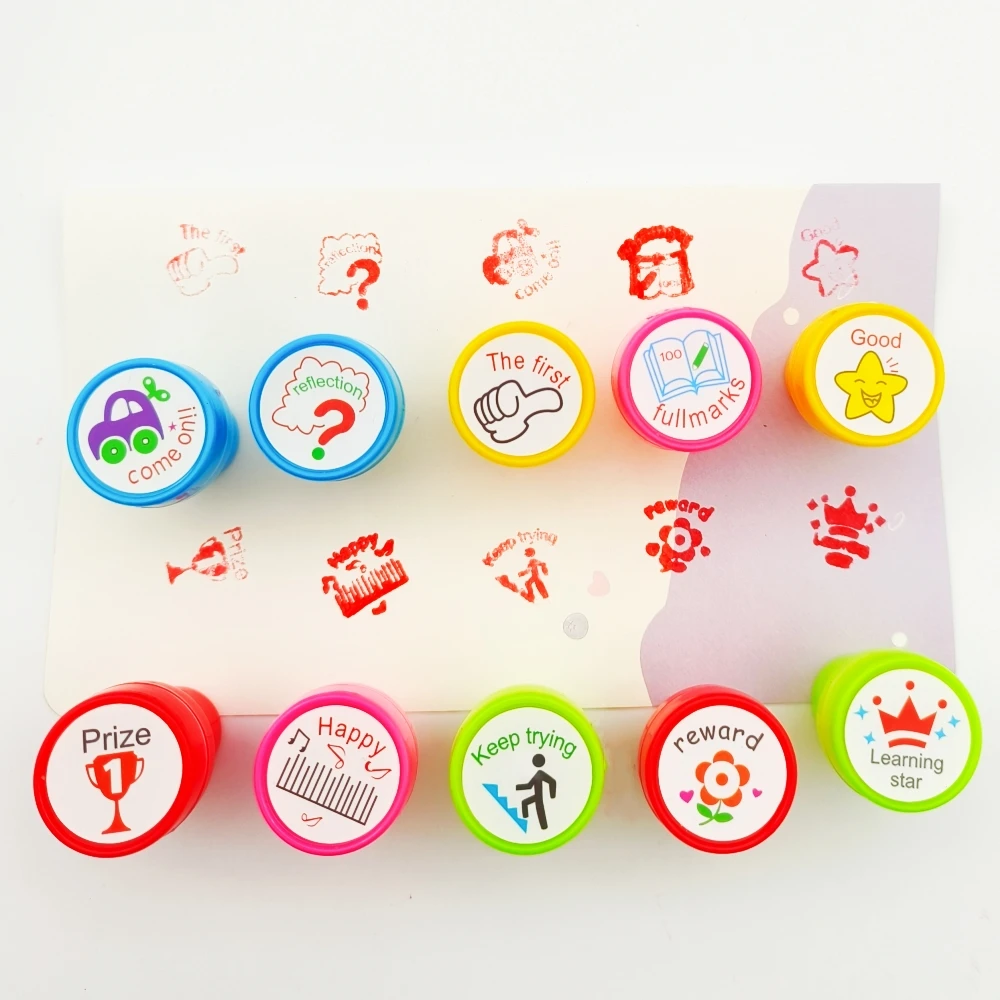 Papeleria Stamp Toys 10pcs/Set Diy Sellos Para Profesores Carimbo Stempel Timbres Teacher Appraise Stamps for Kids self ink stamps
