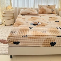 Fluffy Plush Fitted Bed Sheet Cartoon Long Hair Fleece Bed Cover for Double Bed Fundas De Colchón Winter Warm Mattress Cover 2