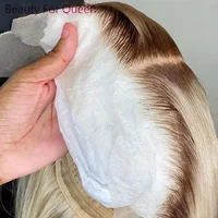 Perruque Bob Lace Front Wig sans colle naturelle, cheveux courts lisses, blond ombré, 13x6, racines foncées, densité 180%, pour femmes 5