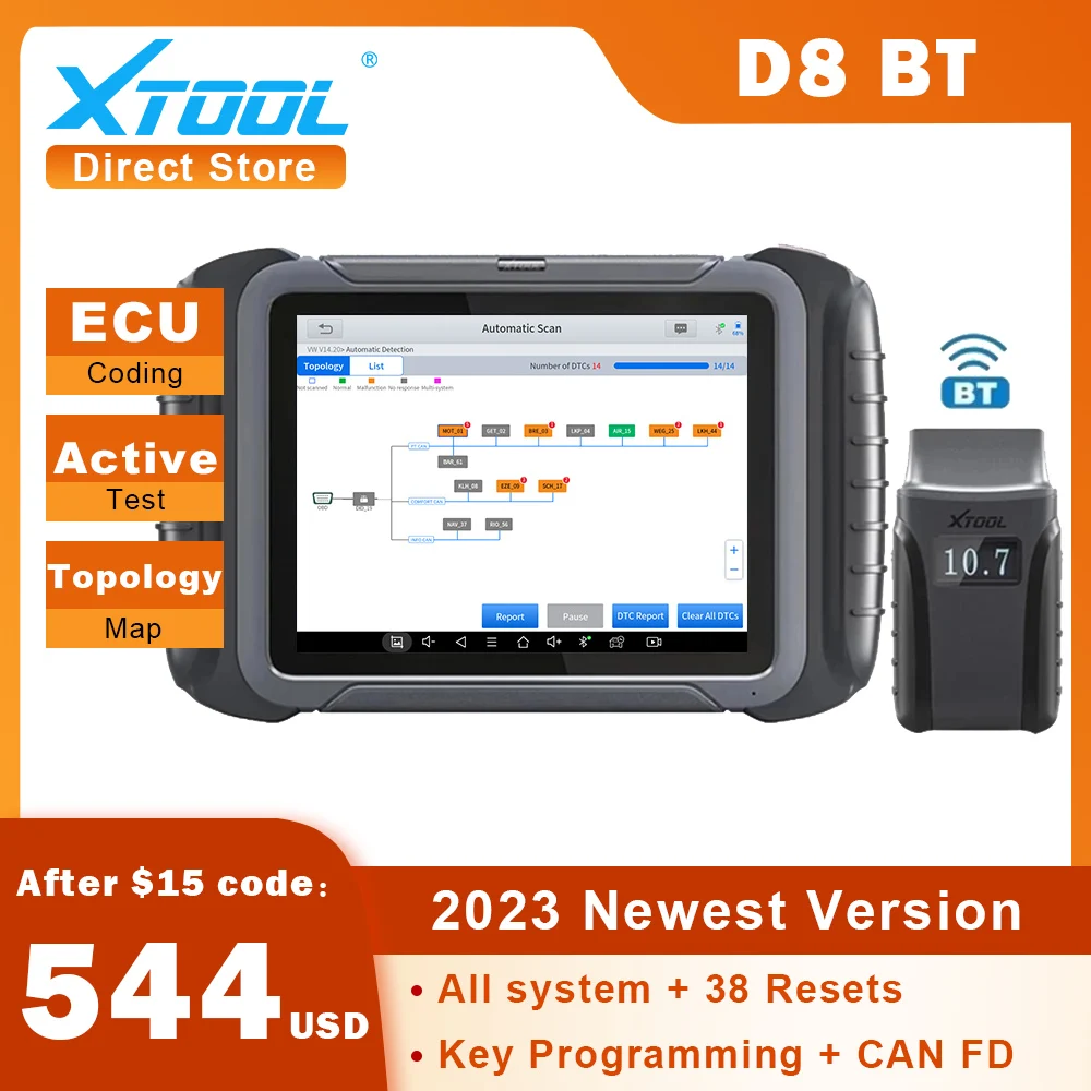 2023 XTOOL D8 BT 자동차 진단 도구 양방향 제어 ECU 인코딩 OE 전체 시스템 진단 38+ 재설정키 프로그래밍 토폴로지 사용 3년 무료 업데이트 CAN FD 프로토콜 지원 D7 D8 버전 업그레