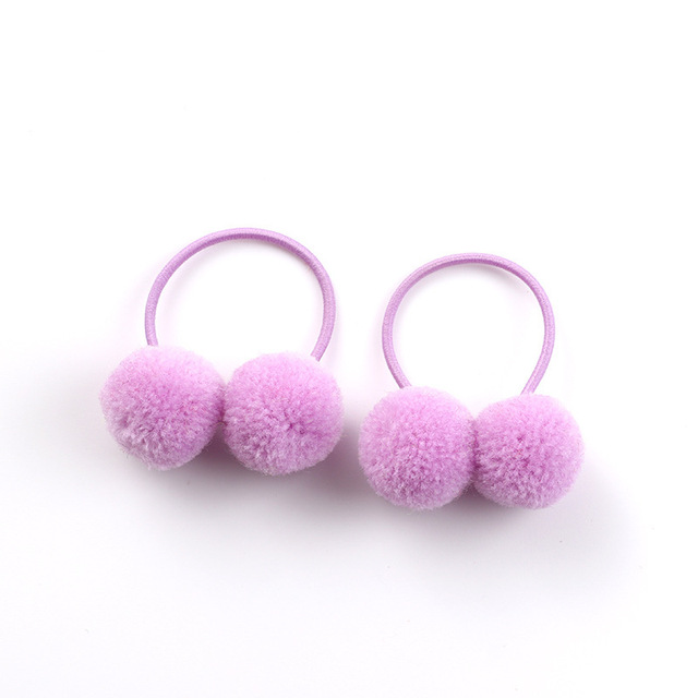 Small Solid Two Fur Ball Hair ring Girls Elastic Rubber Band Hair Bands Cute Hair Accessories Kids Headwear Ornaments