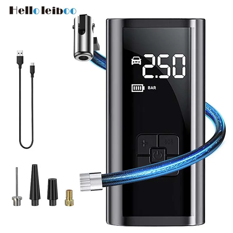 ปั๊มลมรถยนต์แบบมีสาย/ไร้สายแบบพกพาเครื่องอัดอากาศรถยนต์ 150PSI ปั๊มอัตราเงินเฟ้อยางสําหรับรถจักรยานยนต์จักรยานรถยาง Ball Inflator 1