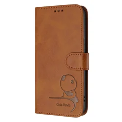 Cute Panda Leather Flip Cover Phone Case - Stylish and Protective Design - Samsung A25E (Brown)