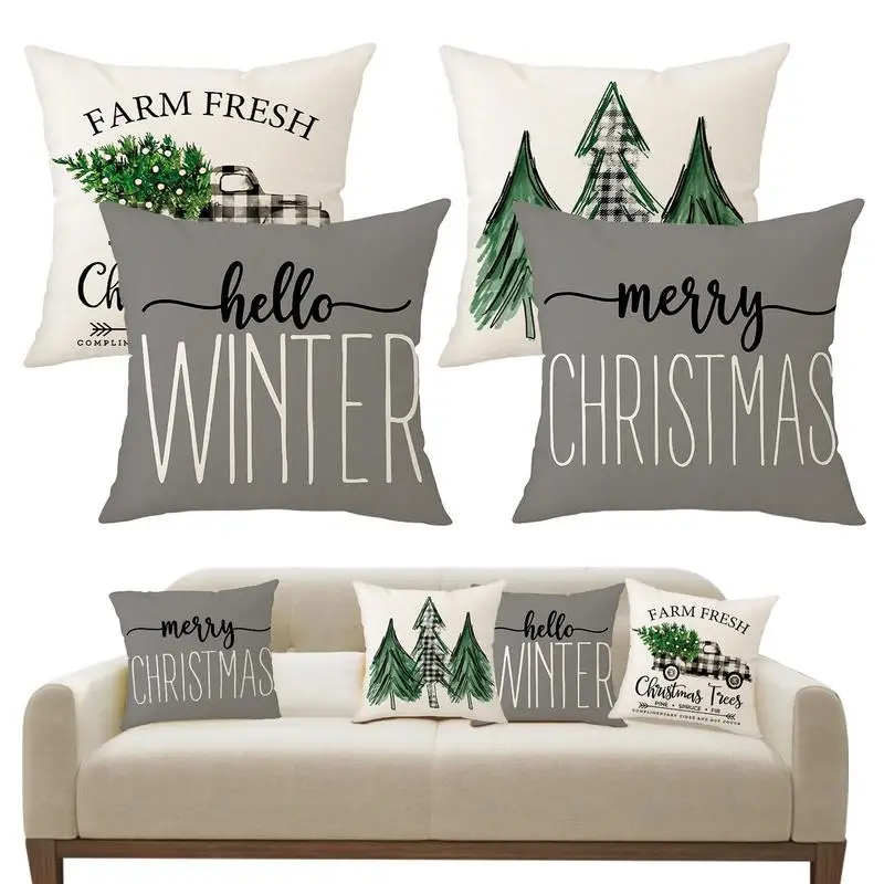 

Christmas Pillow Cover Wear Resistant Winter Throw Cushion Covers Anti Fade Christmas Throw Pillowcases Bedding Cushions Cases
