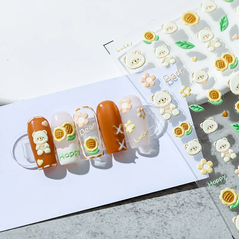 5D тисненый Солнечный медведь наклейка для ногтей сильная задняя клейкая тонкая