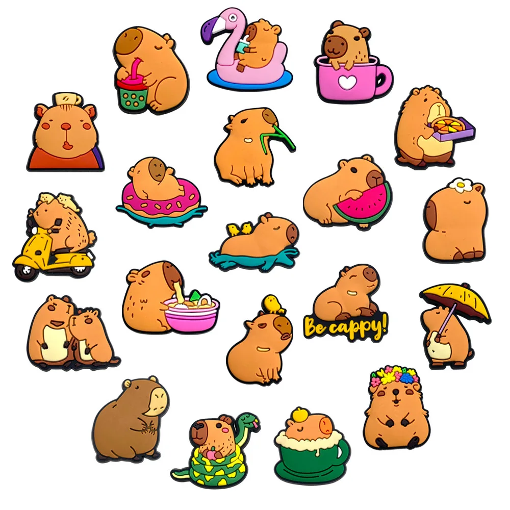20Pcs Capybara Series Shoe Charms For Slides Sandals, PVC Shoe Decorations Accessories For Christmas Birthday Gift Party Favor