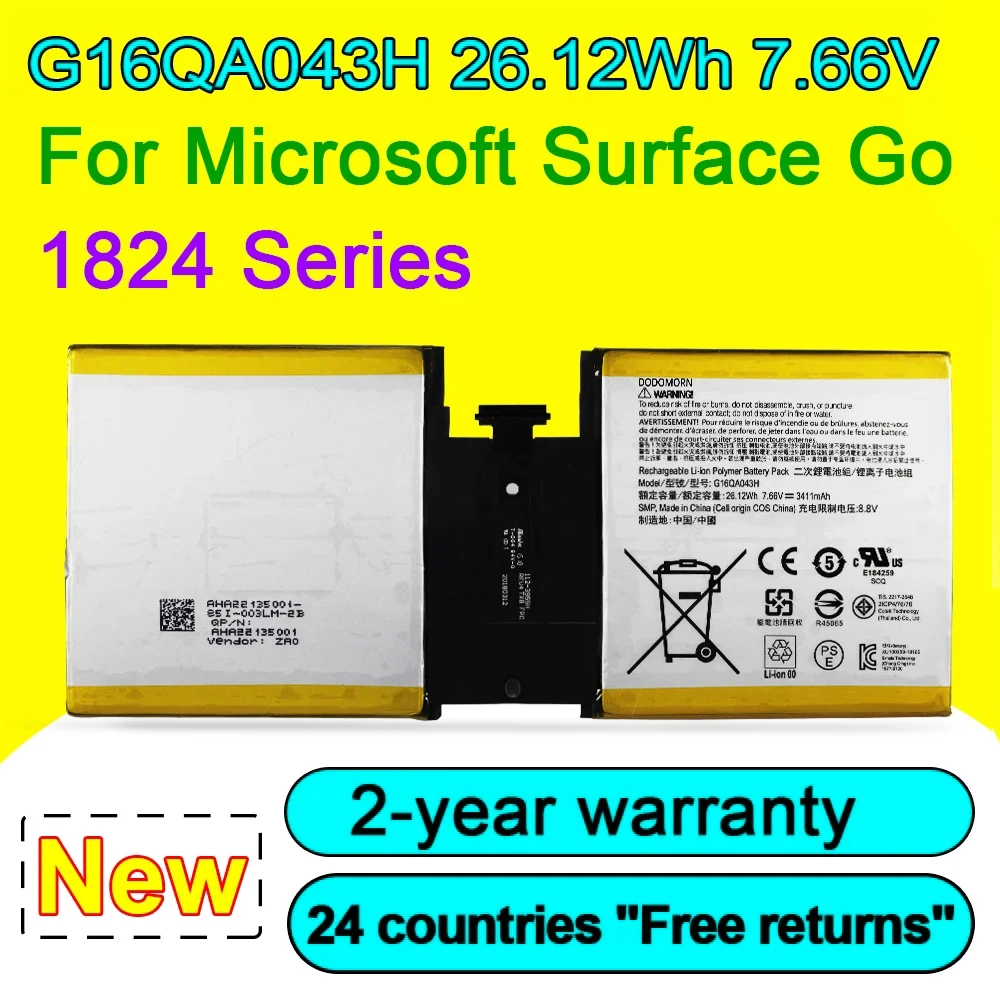 Bateria do Portátil para Microsoft Superfície ir 1824 4415y Tabuleta Série do pc 26.12wh 3411mah 7.66v 2icp4 76 G16qa043h Alta Qualidade