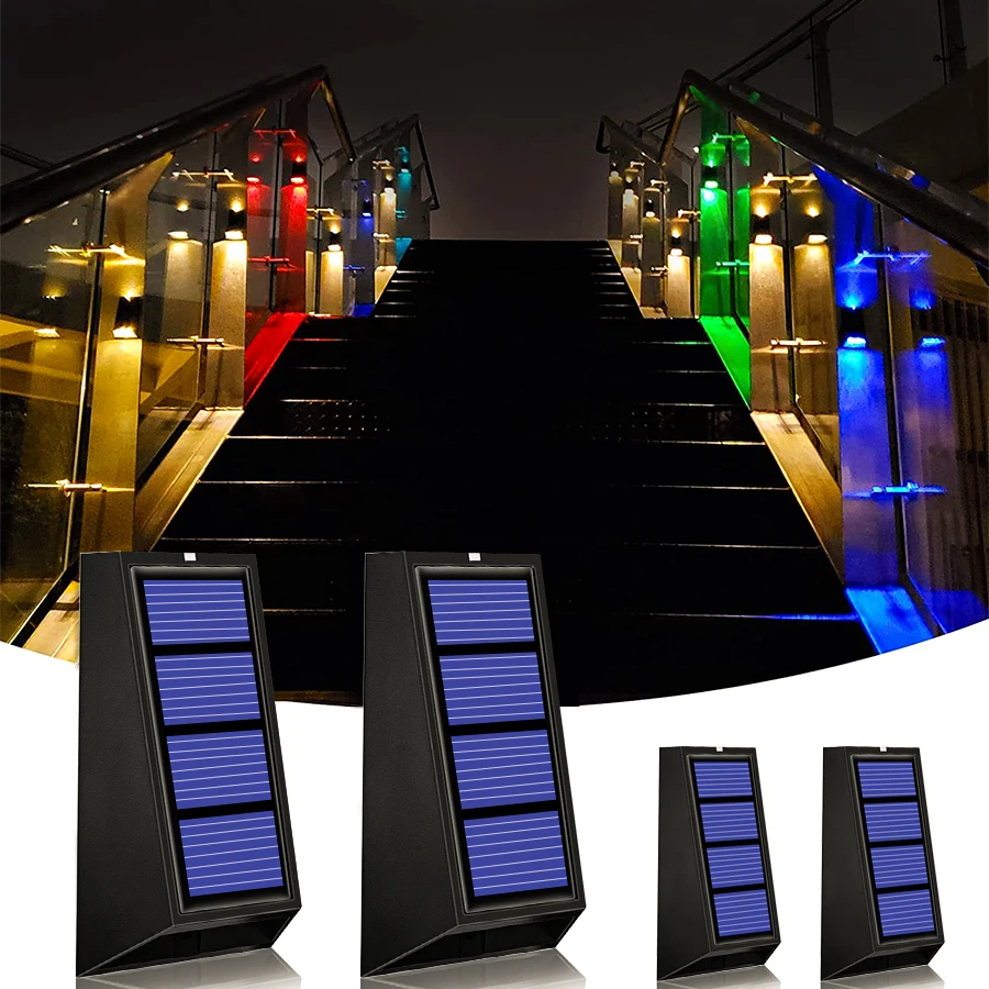 Solar Stairs Lights RGB Double Color Changing Waterproof Wall Lamp Solar Lighting for Garden Walkway Fence Solar Lamp