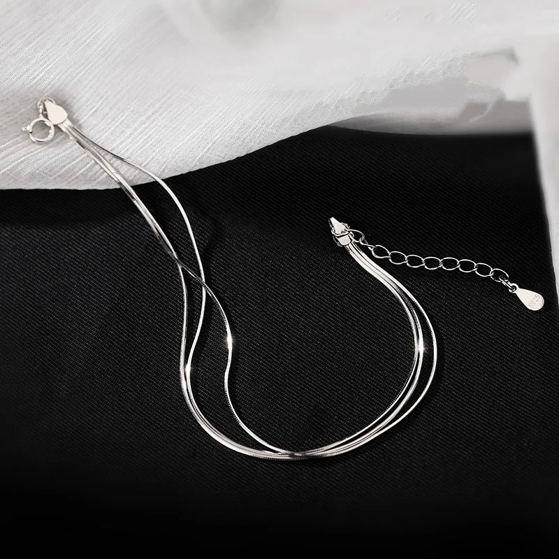 Silver Color Three Layer Snake Bone Chain Bracelet for Women Simple Fashion Girls Bracelets Jewelry Gifts