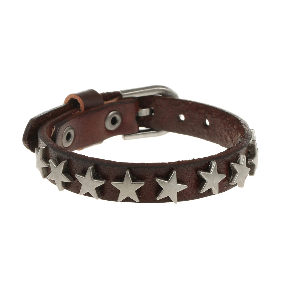 

2023 Charm Jewelry Handmade Weave Genuine Leather Star Bracelet Men Vintage Cuff Leather Bracelet Pulsera Hombre