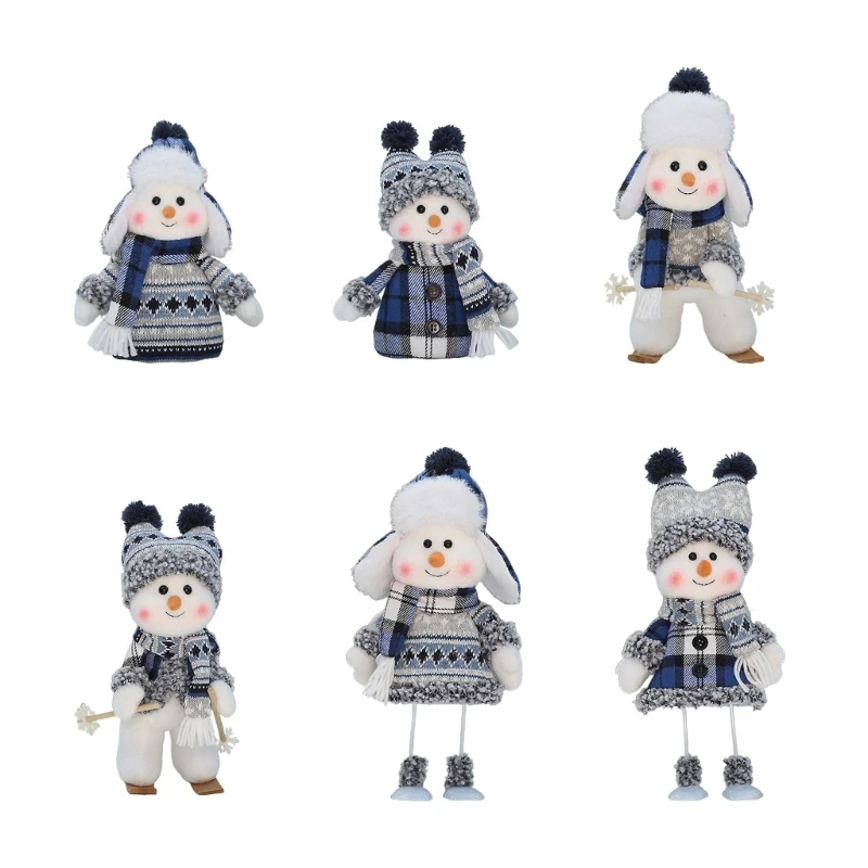 

Christmas Blue Series Snowman Cloth Retractable Dolls Decoration for Tree Ornaments Santa Figurine Xmas Gifts Craft DropShip