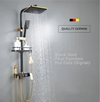 Hot and Cold Digital Shower Set Faucet Bathroom Shower System Black Gold Shower Faucet Square Shower Head  Bath Shower System 2