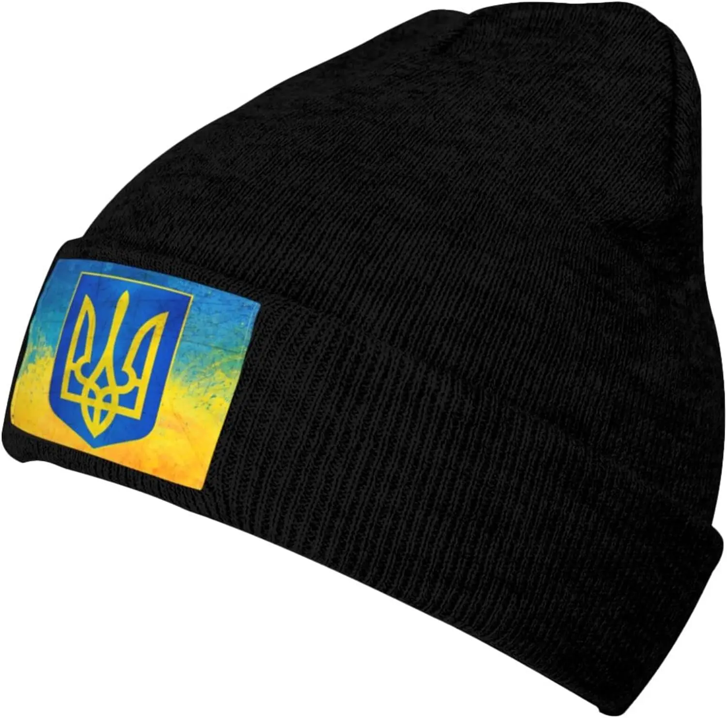 

Ukrainian Flag Knit Beanie Winter Hats for Men and Women Knitted Cuffed Skull Cap