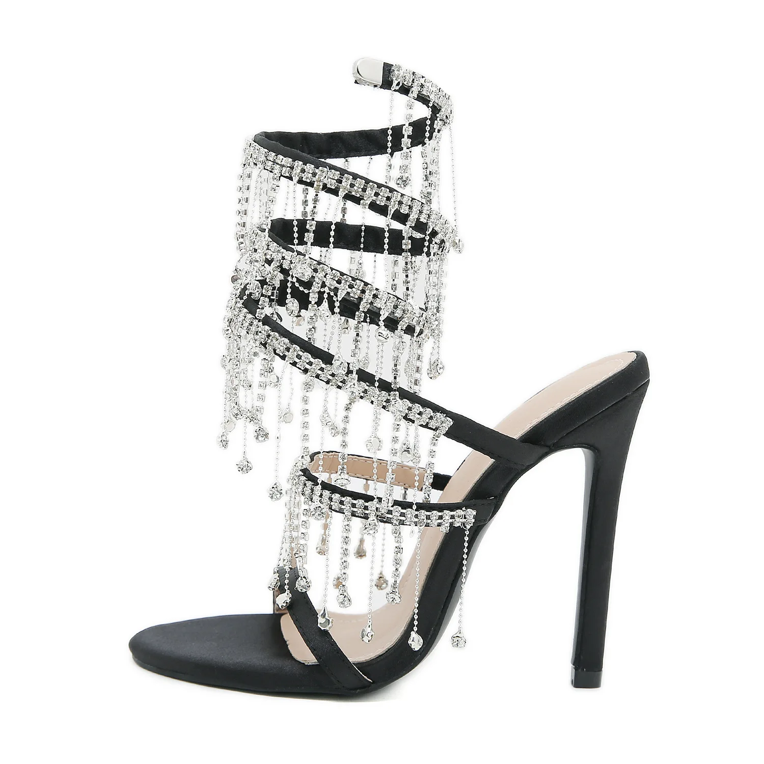 Crystal Snake Wrapped Thin Heel High Heel Shoes for Women In 2024 New Foreign Trade New Sexy Celebrity Open Toe Sandals