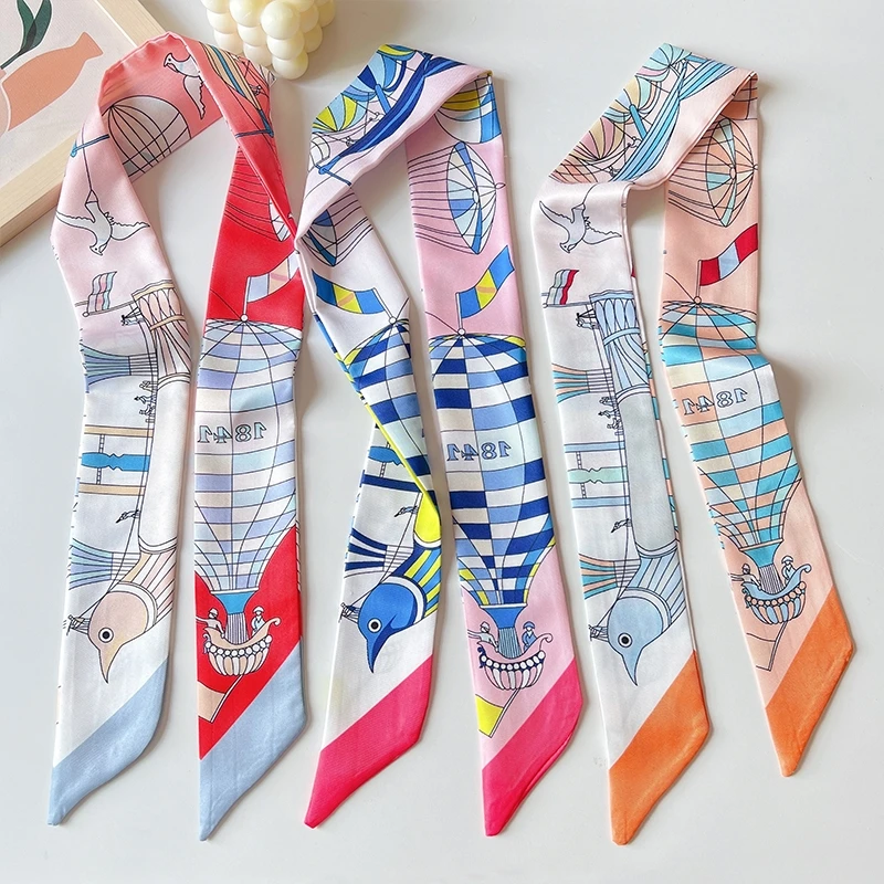 South Korean Spring Versatile silk scarf Hot Air Balloon Women's Twill Ribbon Bundle Bag Handle Ribbon Hair Band Scarf Headband 3
