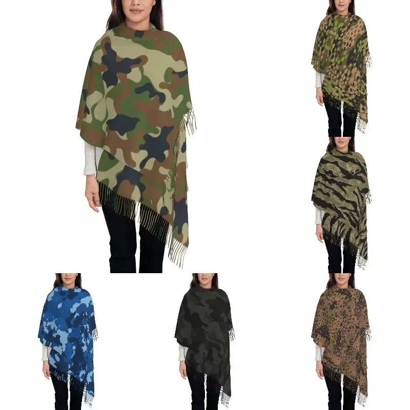 

Luxury Woodland Camouflage Tassel Scarf Women Winter Fall Warm Shawls Wraps Lady Military Army Camo Scarves