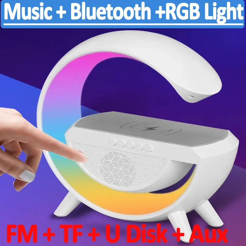 

Multifunctional Wireless Charger FM TF U disk Bluetooth 5.2 Speaker RGB Light Fast Charging Station for Iphone 12 13 14 Samsung