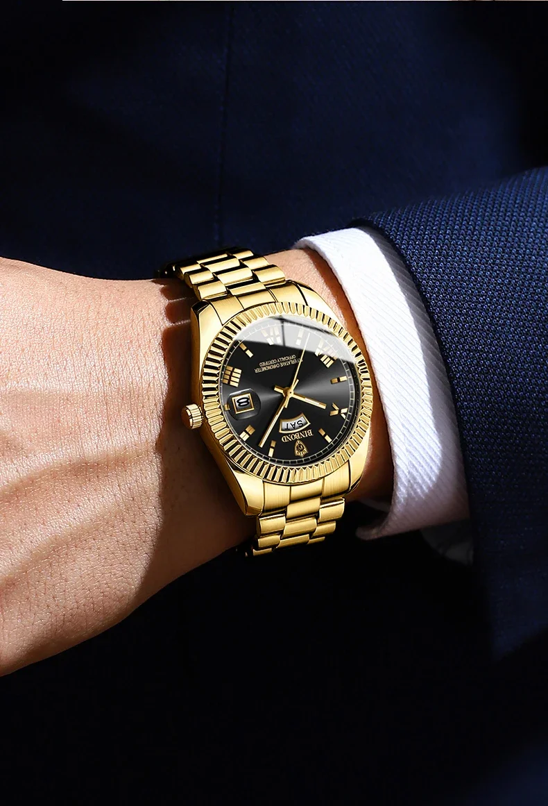 BINBOND B0733 Men's Watch Waterproof Luxury Date Quartz Waterproof Luminous Stainless Steel Wristwatch Male