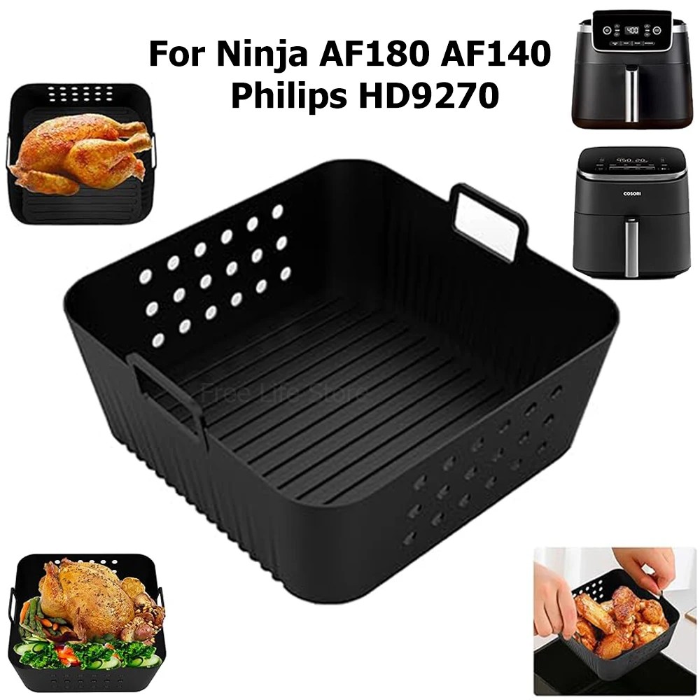 Air Fryer Liners Air Fryer Accessories Air Fryer Silicone Tray 20cm Reusable Square Air Fryer Silicone Liners for Ninja AF180 AF140 Air Fryer for Philips HD9270 Baking Accessories