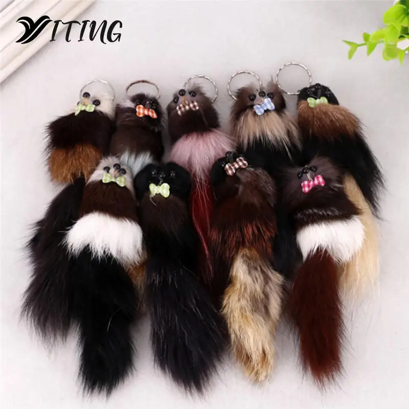 Nowa Symulacja Fox Futrzany Pompon Brelok 17Cm Zwierząt Mysz Klucz Torba Na Łańcuszku Wieszak Zawieszka Samochodowa Lalka