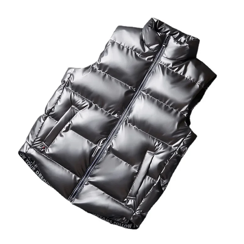 Men's Down Cotton Shiny Face Vest Autumn Winter Lightweight Warm Stand Collar Jacket Thickened Plus Size For Fat Top Delivery