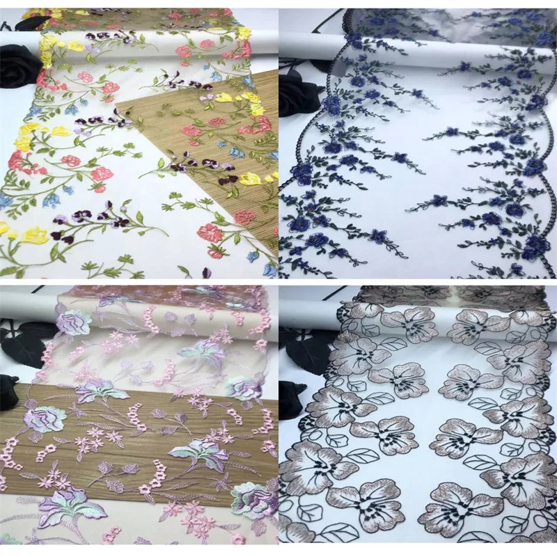 Neon Color Embroidered Tulle Lace Trim DIY Dress Sewing Craft Bilateral Embroidery Lace for Needle Work