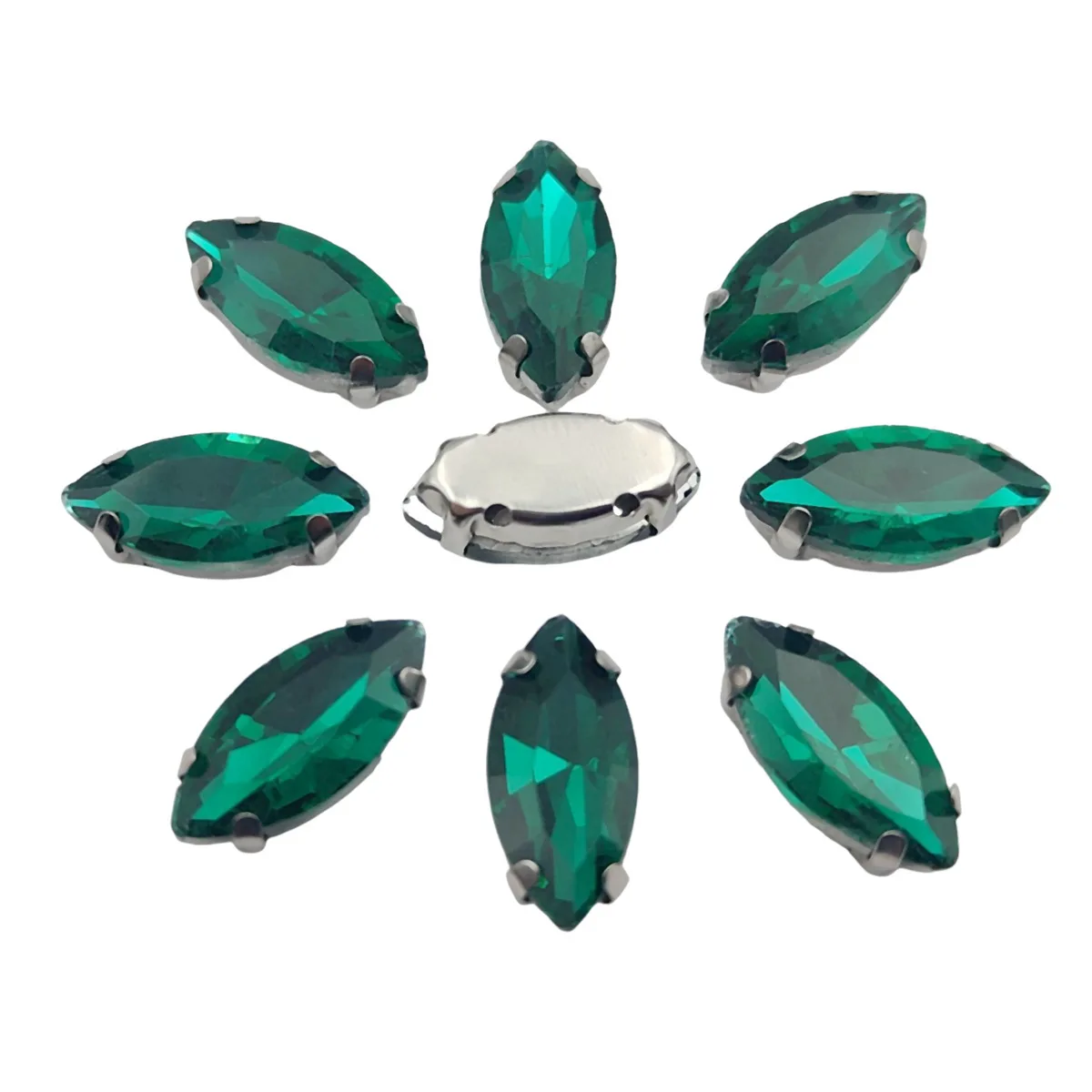 Elegant Marquise Sew-On Rhinestone Crystals with Silver Metal Base