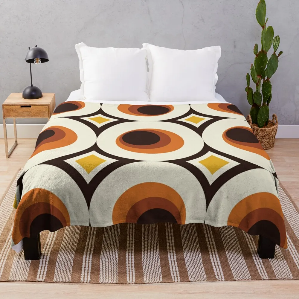 

1970s Orange Mid-Century Modern Circle 1 Throw Blanket sofa bed Quilt wednesday Blankets