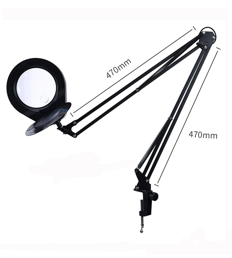 Magnifying Desk Lamp with Clamp, Dimmable LED Magnifying Lamp, Lighted  Glass Lens Swing Arm Light for for Reading Craft Black 