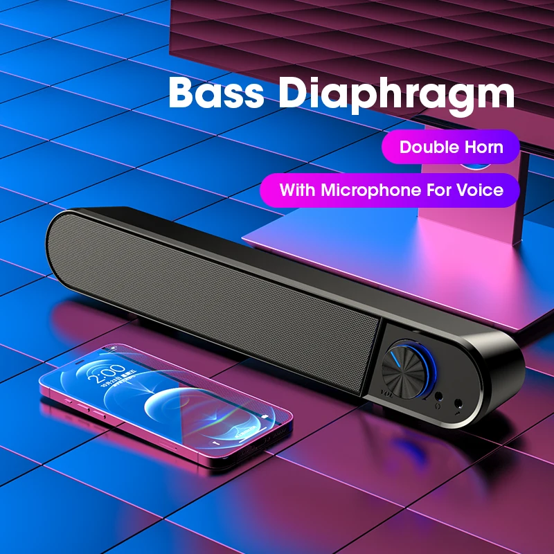 Computer Speaker With Mic Desktop Sound Bar Subwoofer Speakers USB AUX Wired Soundbar for Macbook Laptop Notebook PC Loudspeaker desktop speakers,computer speaker