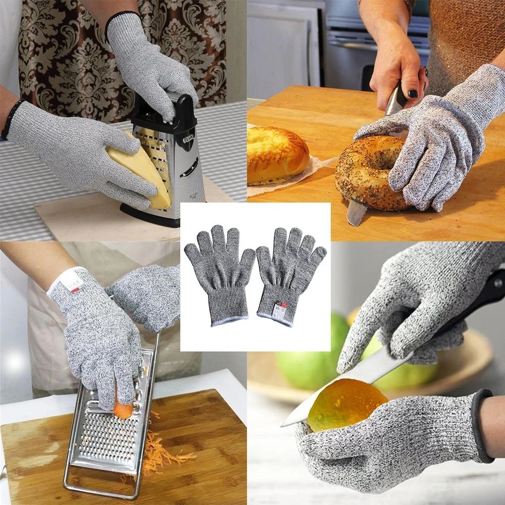 Anti Cut Gloves 1Pair Grey Black HPPE EN388 ANSI Anti-cut Level 5 Safety Work Gloves Cut Resistant